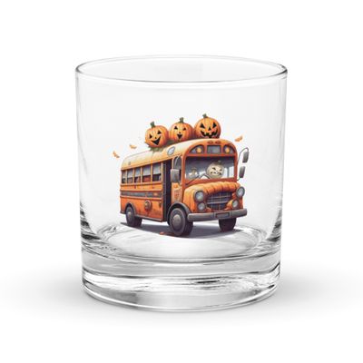 Halloween Haunted Bus 1 Rocks Glass
