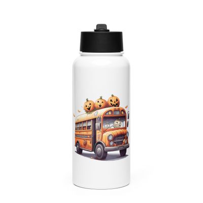 Halloween Haunted Bus 1 Stainless Steel Water Bottle with a Straw Lid