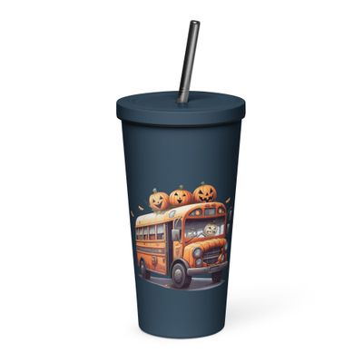 Halloween Haunted Bus 1 Insulated Tumbler with a Straw