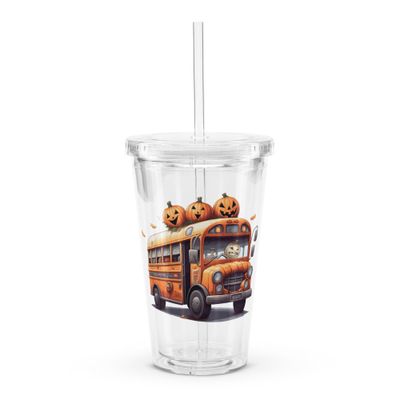 Halloween Haunted Bus 1 Clear Plastic Insulated Tumbler