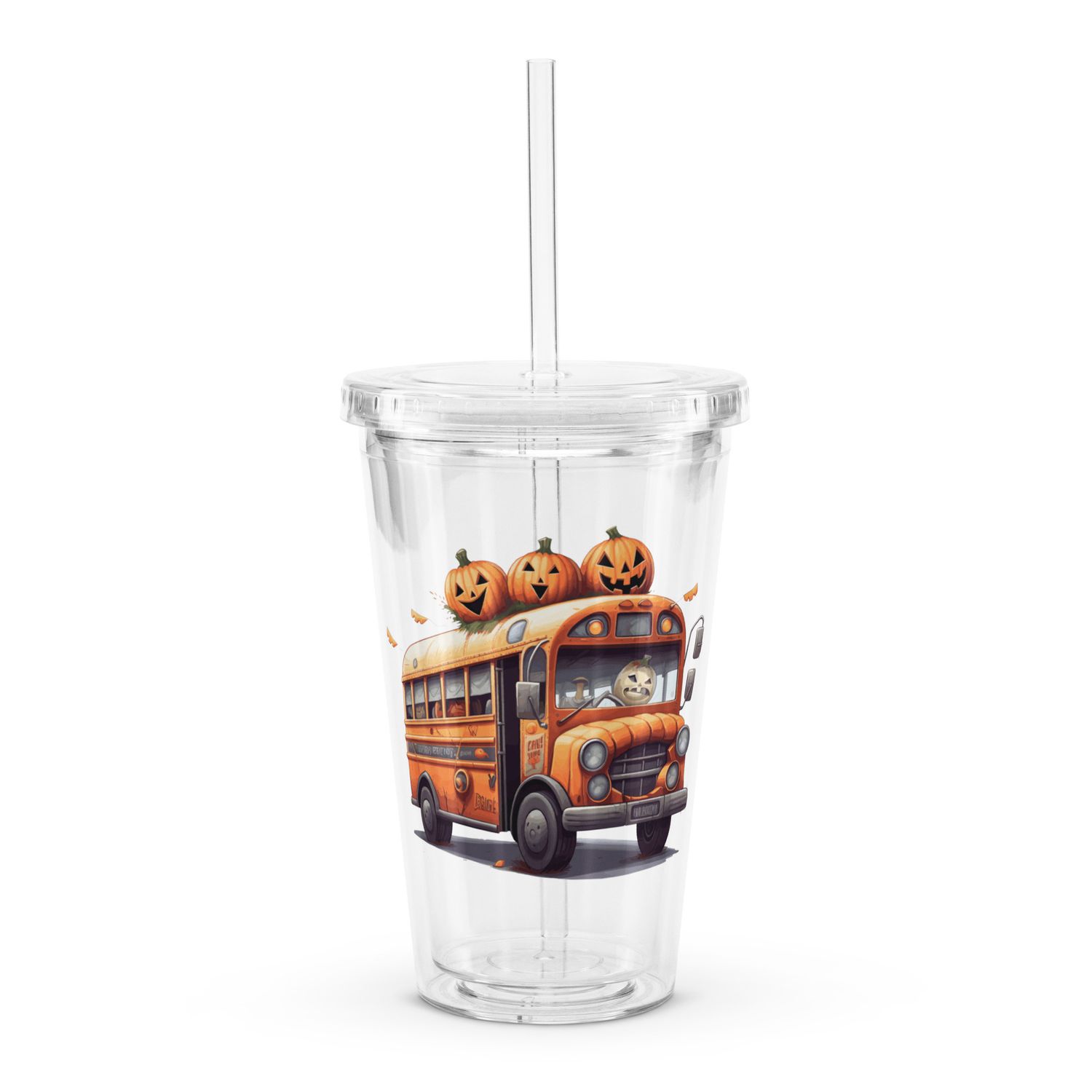 Halloween Haunted Bus 1 Clear Plastic Insulated Tumbler