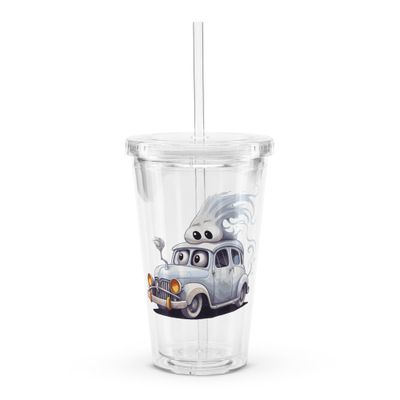 Halloween Haunted Car 1 Clear Plastic Insulated Tumbler