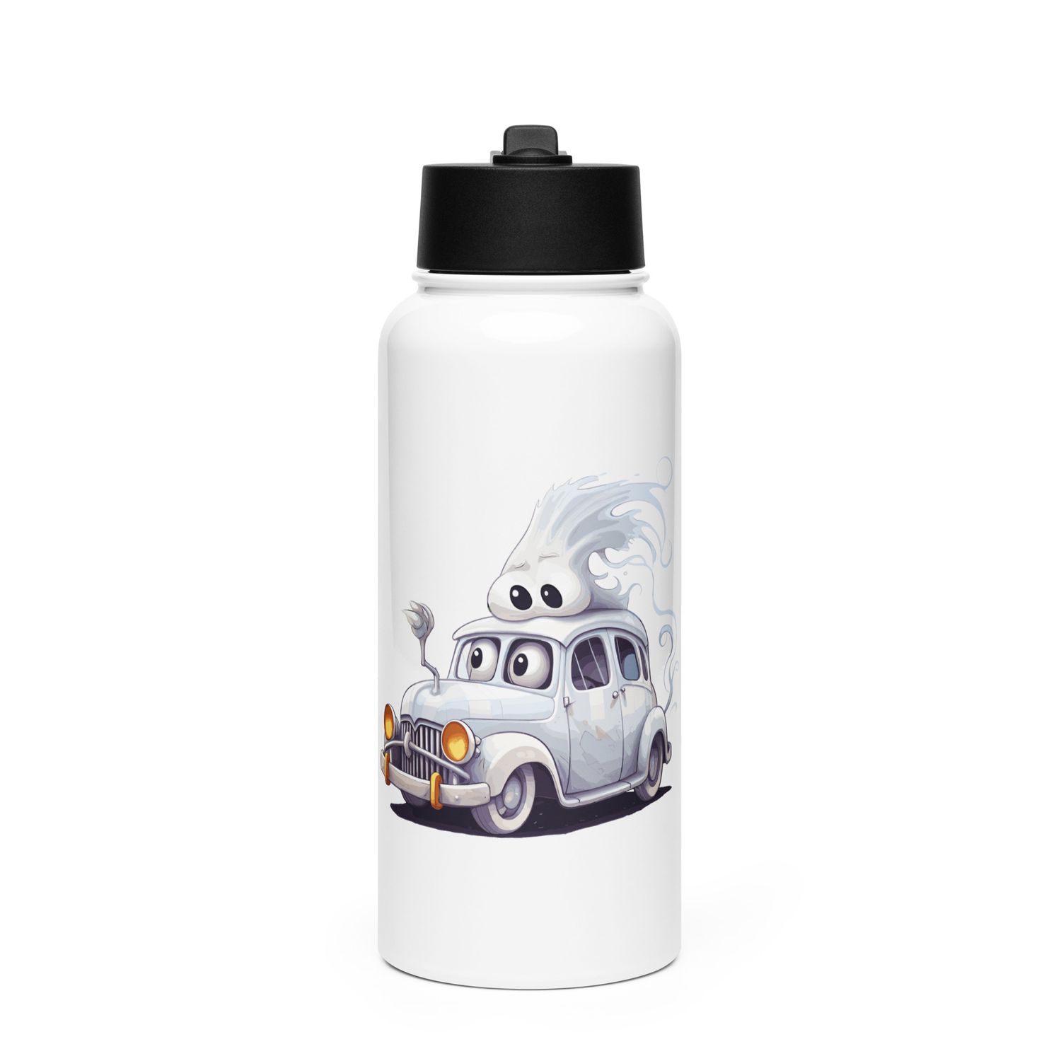 Halloween Haunted Car 1 Stainless Steel Water Bottle with a Straw Lid