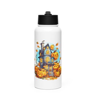 Halloween Haunted House 1 Stainless Steel Water Bottle with a Straw Lid