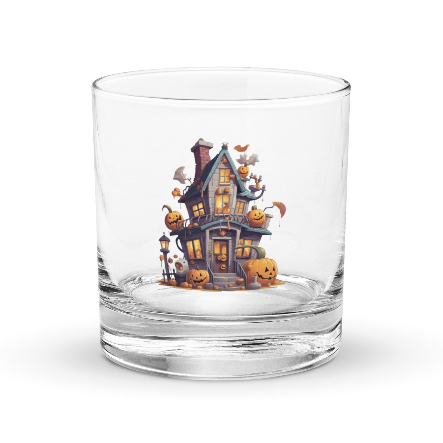 Halloween Haunted House with Pumpkins 1 Rocks Glass