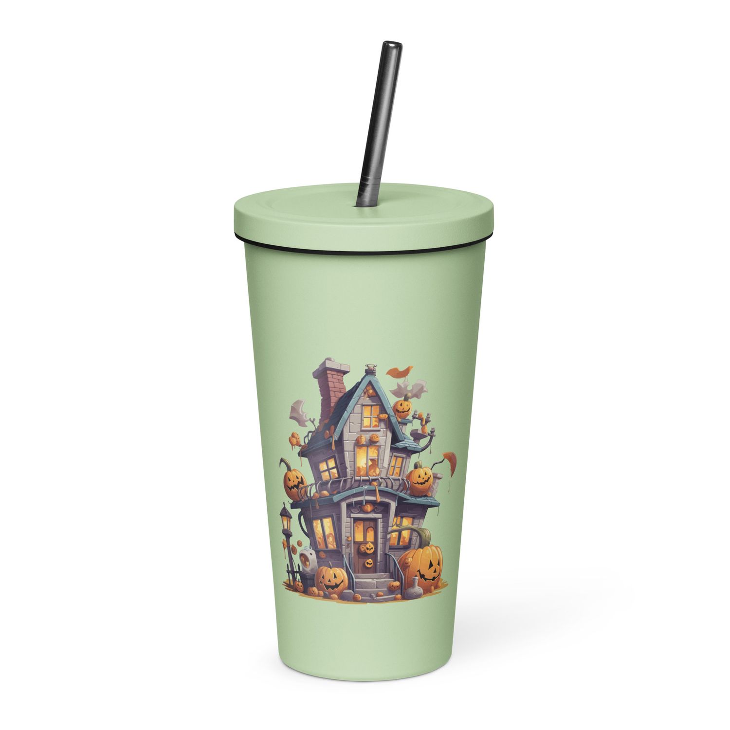 Halloween Haunted House with Pumpkins 1 Insulated Tumbler with a Straw
