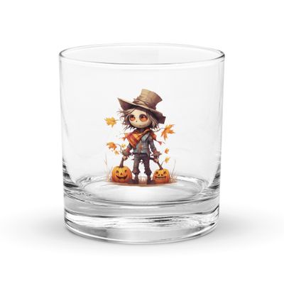 Halloween Scarecrow Boy Pumpkin 1 Rocks Glass