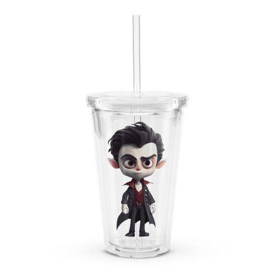 Halloween Vampire Boy 1 Clear Plastic Insulated Tumbler