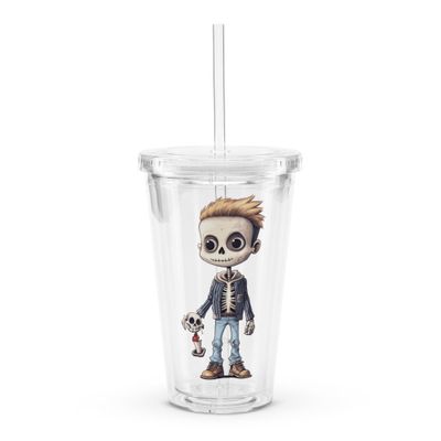 Halloween Skeleton Boy 1 Clear Plastic Insulated Tumbler