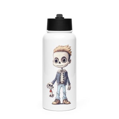 Halloween Skeleton Boy 1 Stainless Steel Water Bottle with a Straw Lid