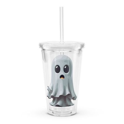 Clear Plastic Halloween White Ghost 1 Insulated Tumbler