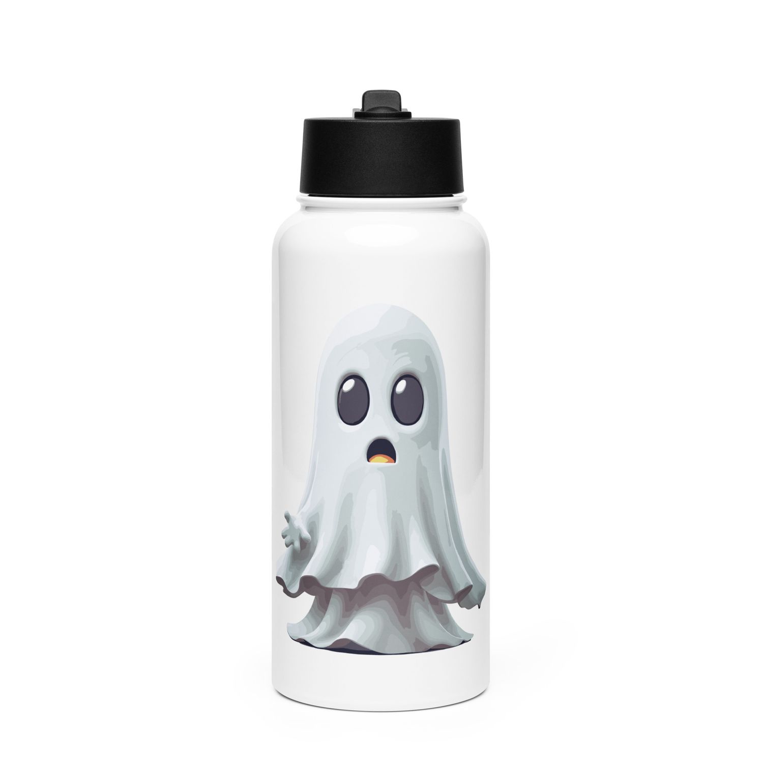 Halloween White Ghost 1 Stainless Steel Water Bottle with a Straw Lid
