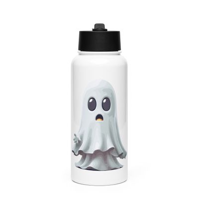 Halloween White Ghost 1 Stainless Steel Water Bottle with a Straw Lid