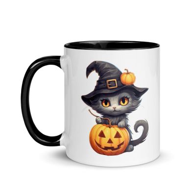 Halloween Witch Cat 1 Mug with Color Interior