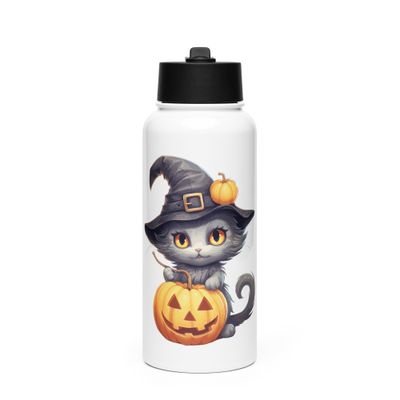 Halloween Witch Cat 1 Stainless Steel Water Bottle with a Straw Lid