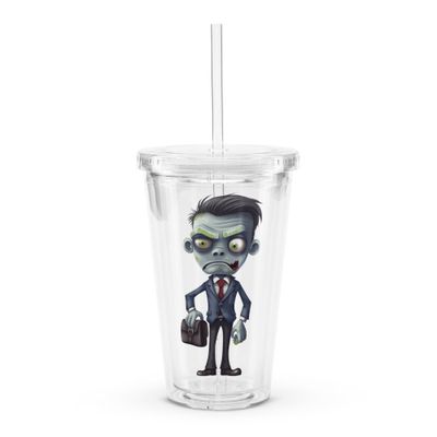 Halloween Zombie in a Suit 1 Clear Plastic Insulated Tumbler
