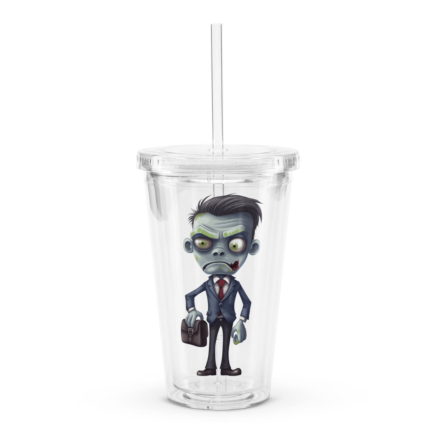 Halloween Zombie in a Suit 1 Clear Plastic Insulated Tumbler