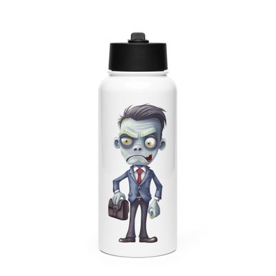 Halloween Zombie in a Suit 1 Stainless Steel Water Bottle with a Straw Lid