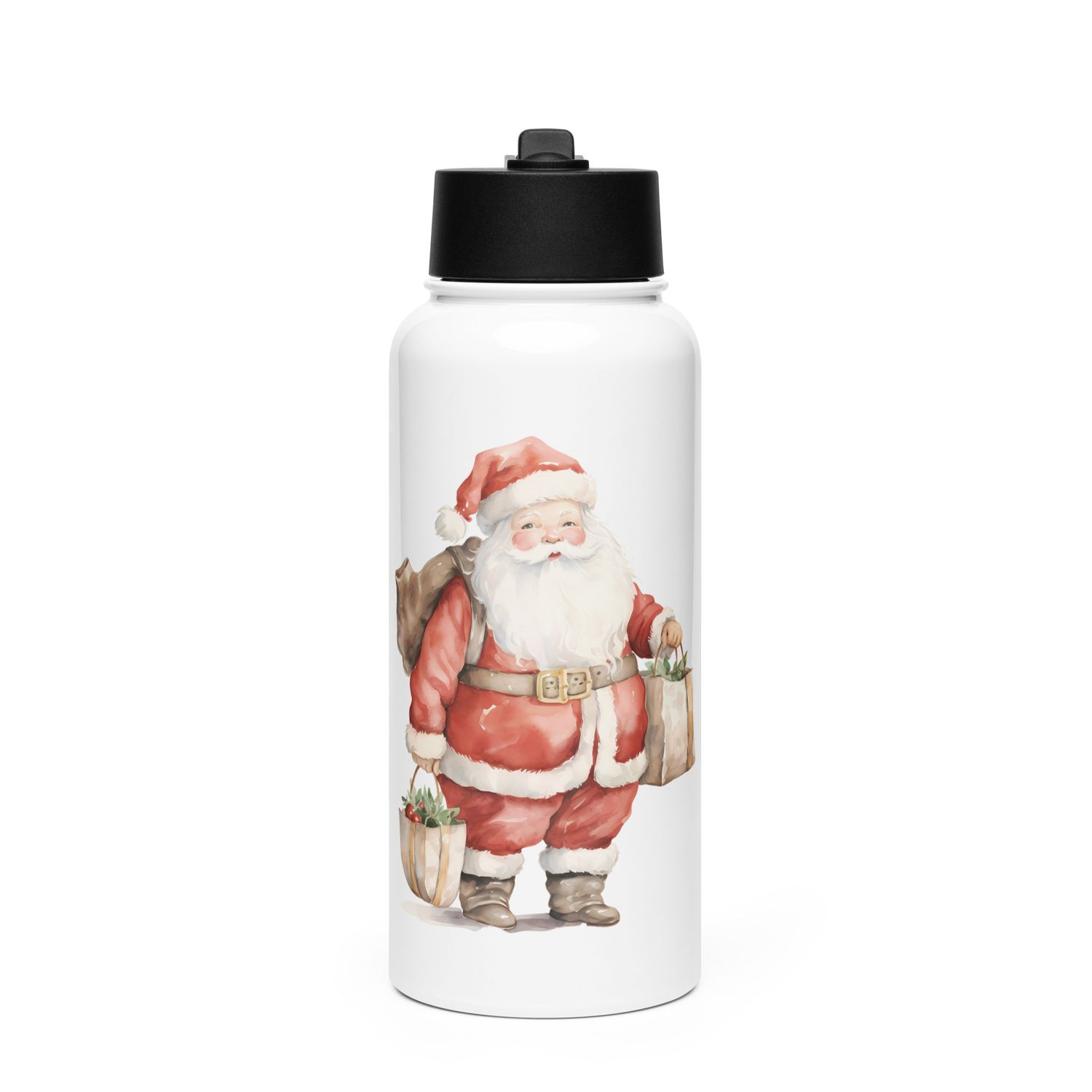 Santa Claus (#10) Stainless Steel Water Bottle with a Straw Lid