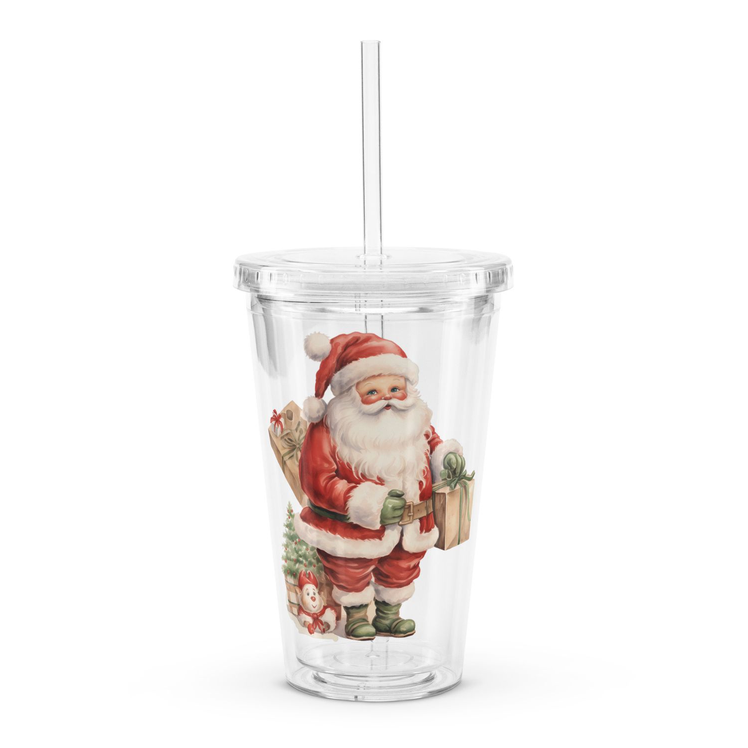 Santa Claus (#2) Clear Plastic Insulated Tumbler