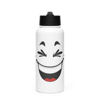 Laughing Face Stainless Steel Water Bottle with a Straw Lid