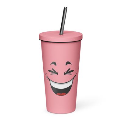 Laughing Face Insulated Tumbler with a Straw