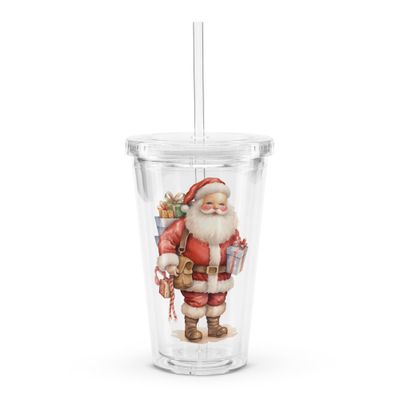 Santa Claus (#3) Clear Plastic Insulated Tumbler