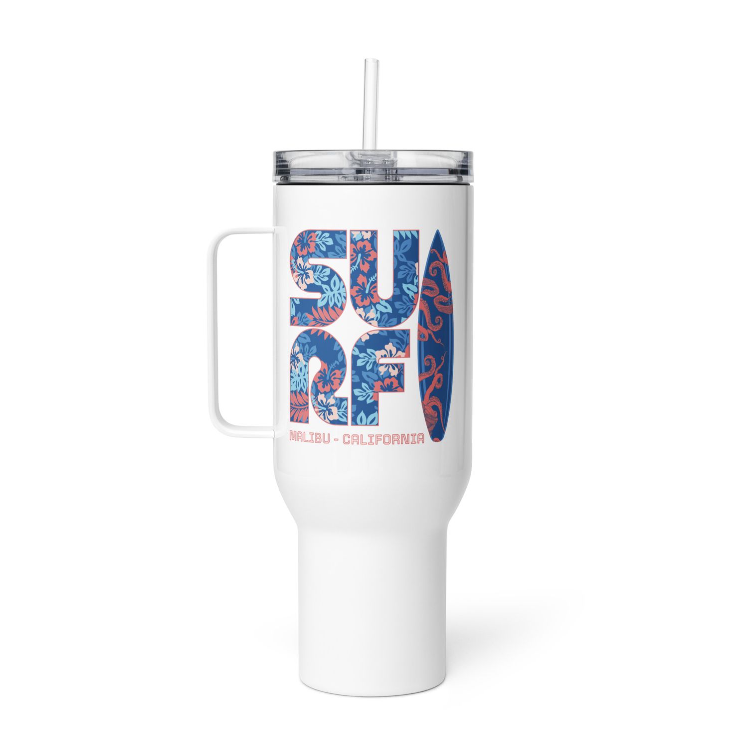 Surf Malibu California Travel Mug with a Handle