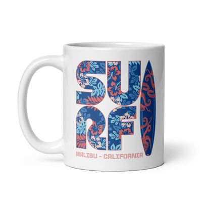Surf Malibu California White Coffee Mug