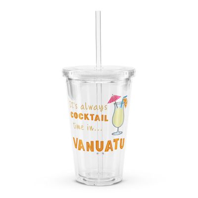 Its Always Cocktail Time in Vanuatu, Tropical Cocktail Vibes Clear Plastic Insulated Tumbler