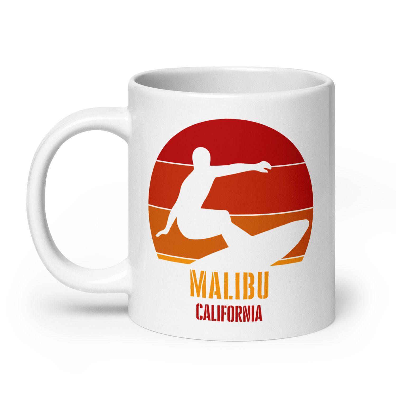 Surfing Malibu California, Californian Surfer Red Design White Coffee Mug