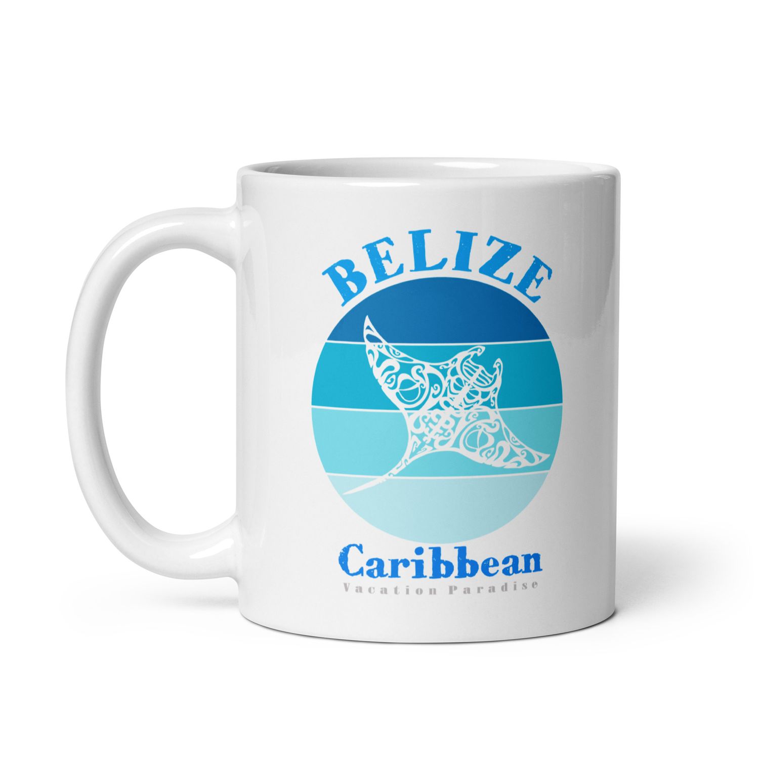 Manta Ray Belize Blue Design White Coffee Mug