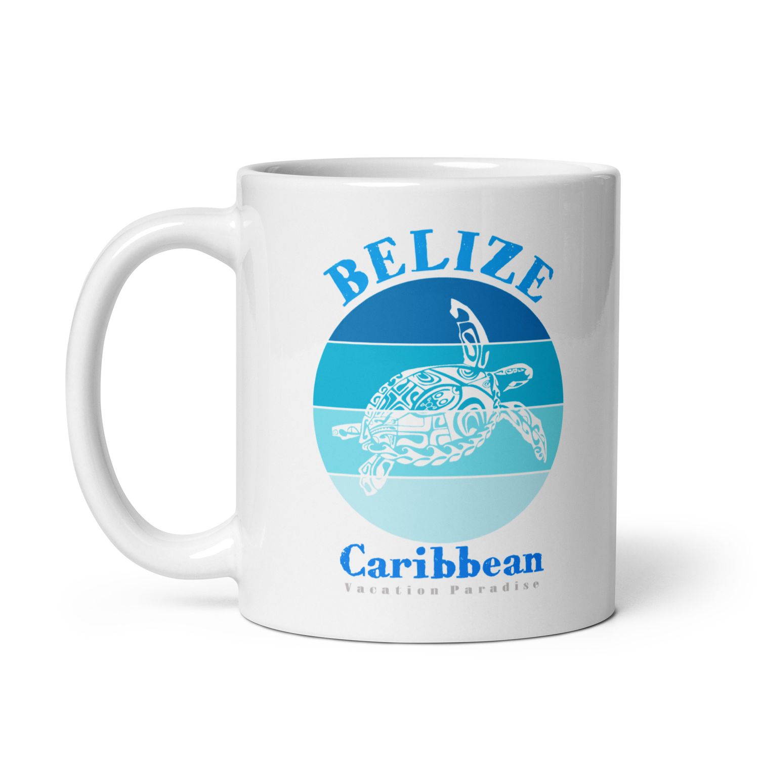 Sea Turtle Belize Blue Design White Coffee Mug