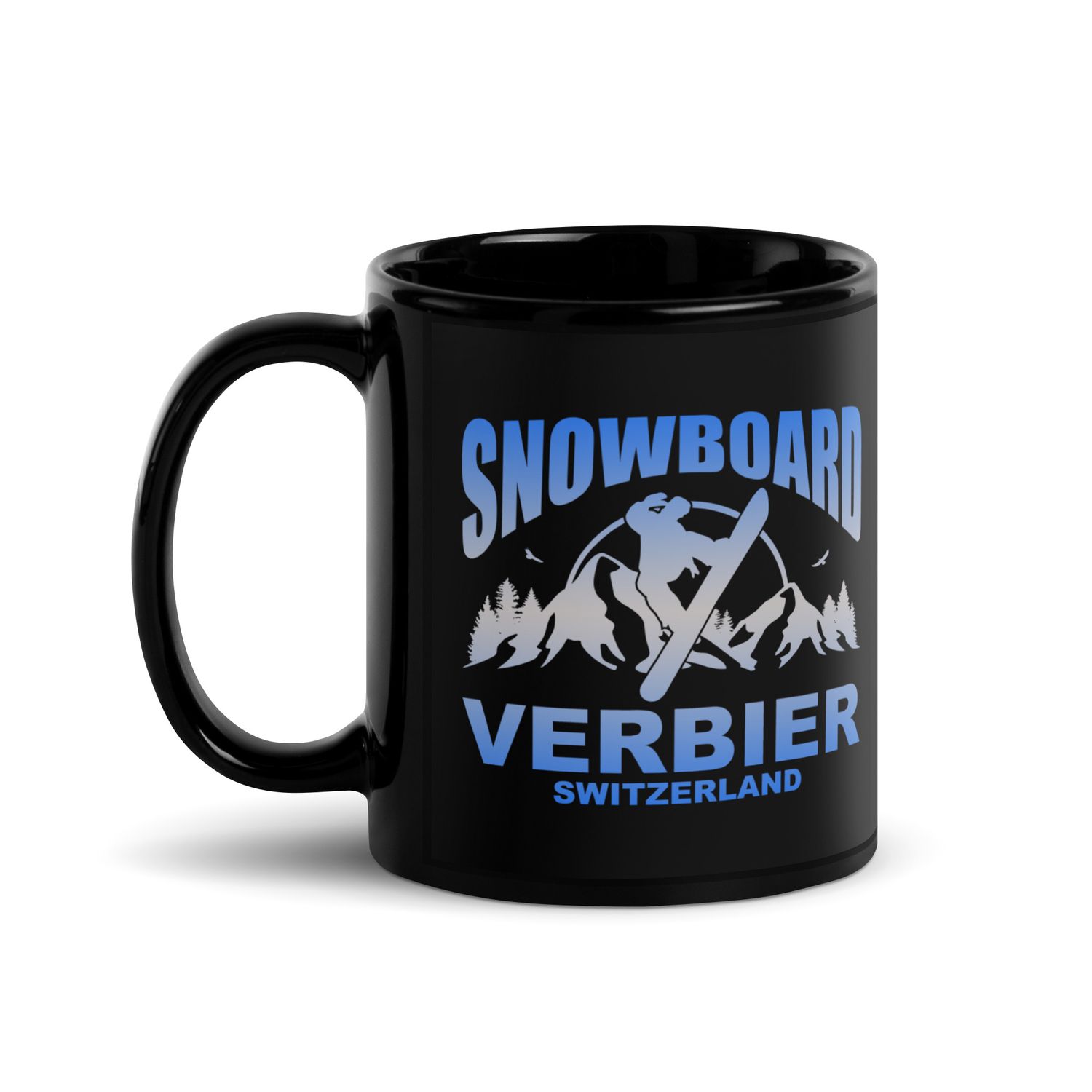 Snowboard Rider Verbier Switzerland Black Coffee Mug
