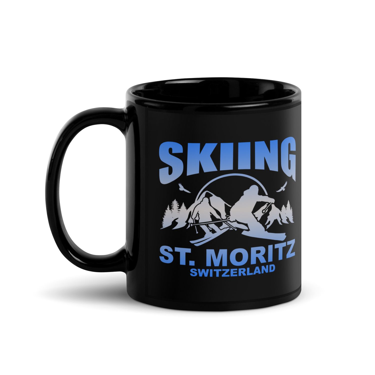 Skiing St. Moritz Switzerland Black Coffee Mug