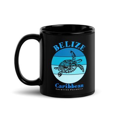 Sea Turtle Belize Blue Design Black Coffee Mug