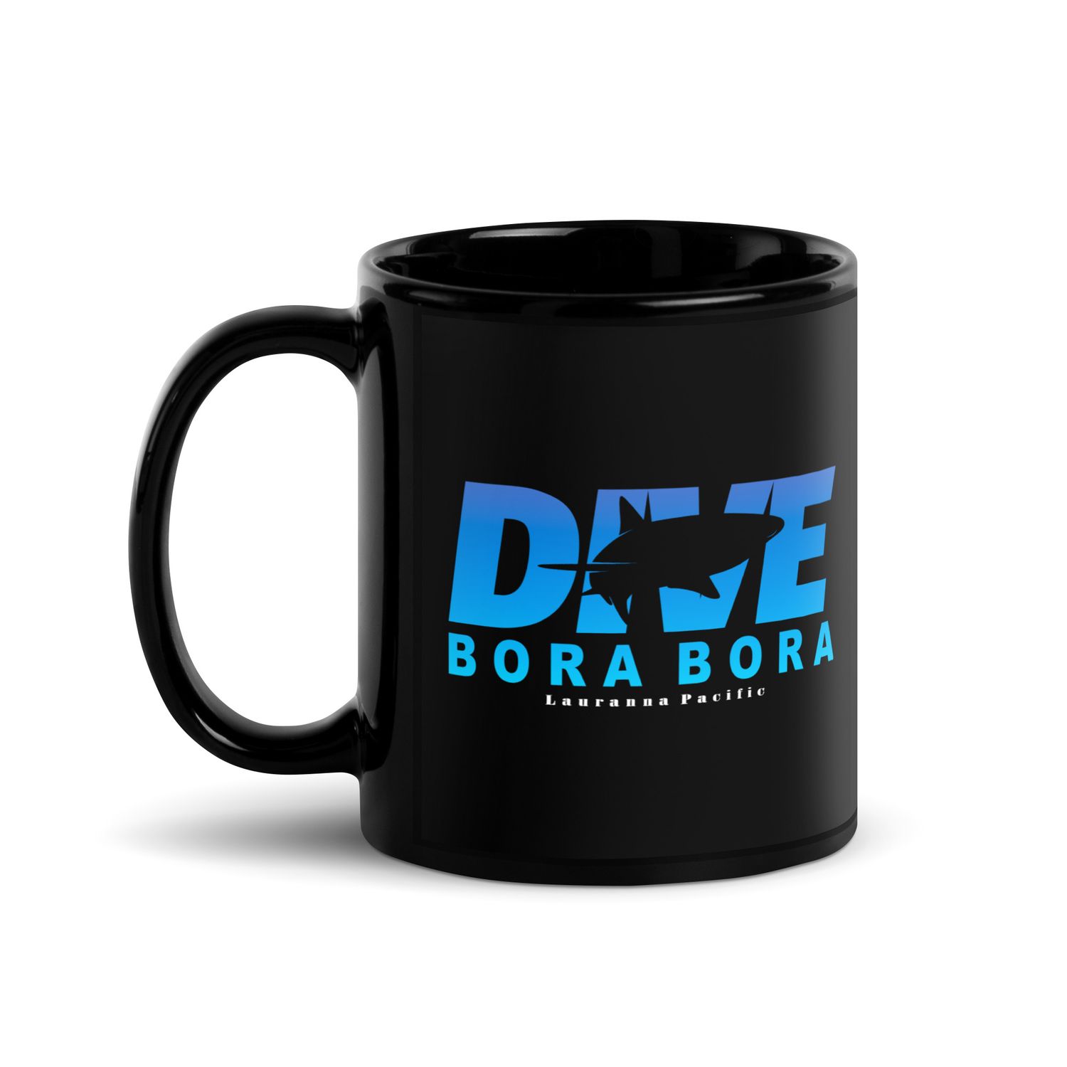 Dive Bora Bora with Shark Black Coffee Mug