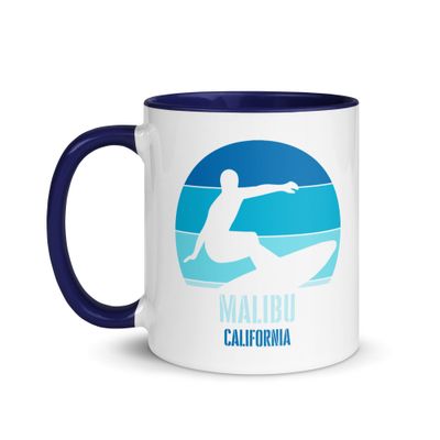 Surfing Malibu California, Californian Surfer Blue Design Coffee Mug with Color Interior