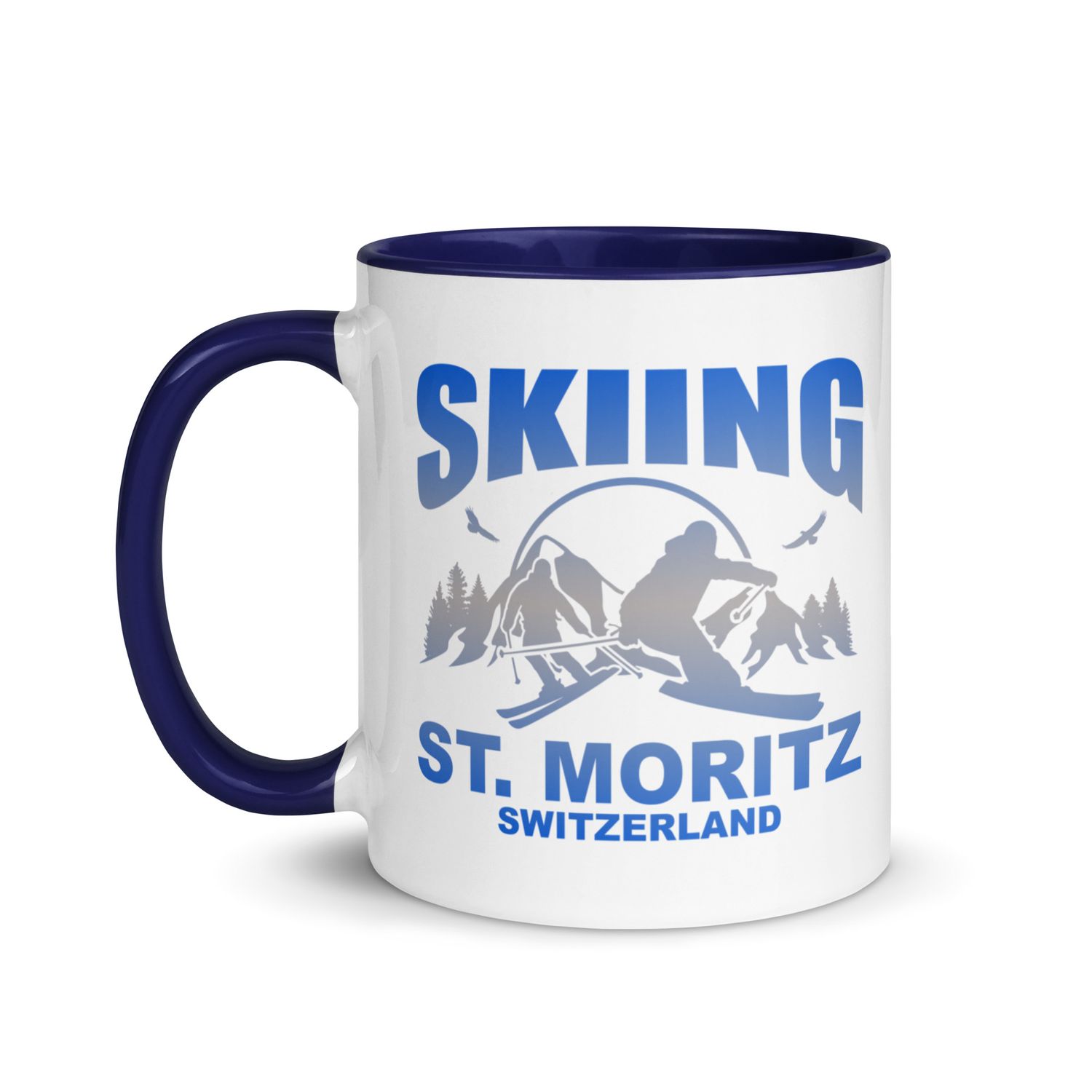 Skiing St. Moritz Switzerland Coffee Mug with Color Interior