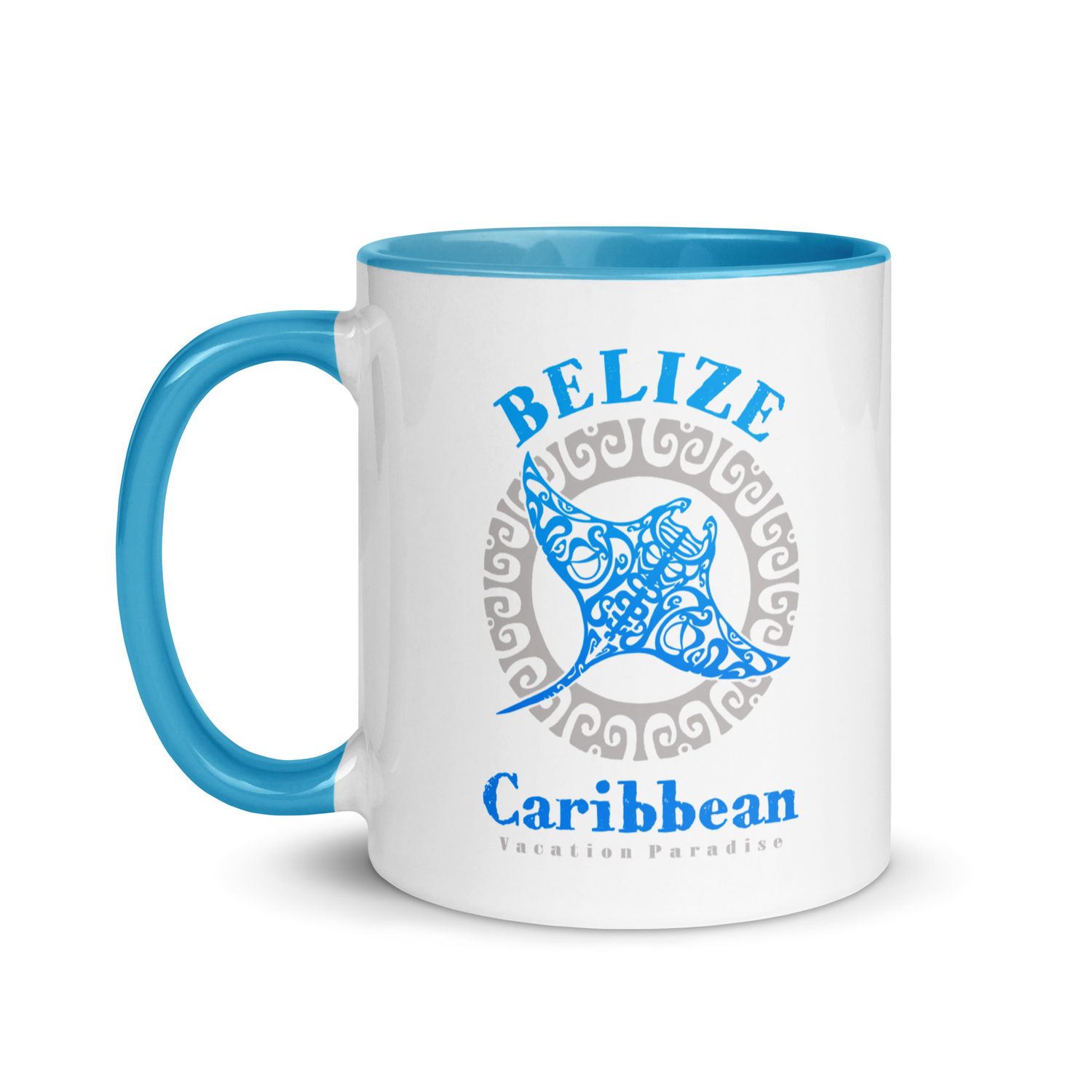 Belize Manta Ray Tribal Tattoo Coffee Mug with Color Interior