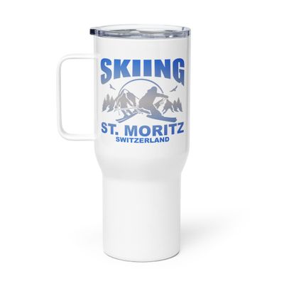 Skiing St. Moritz Switzerland Travel Mug with a Handle