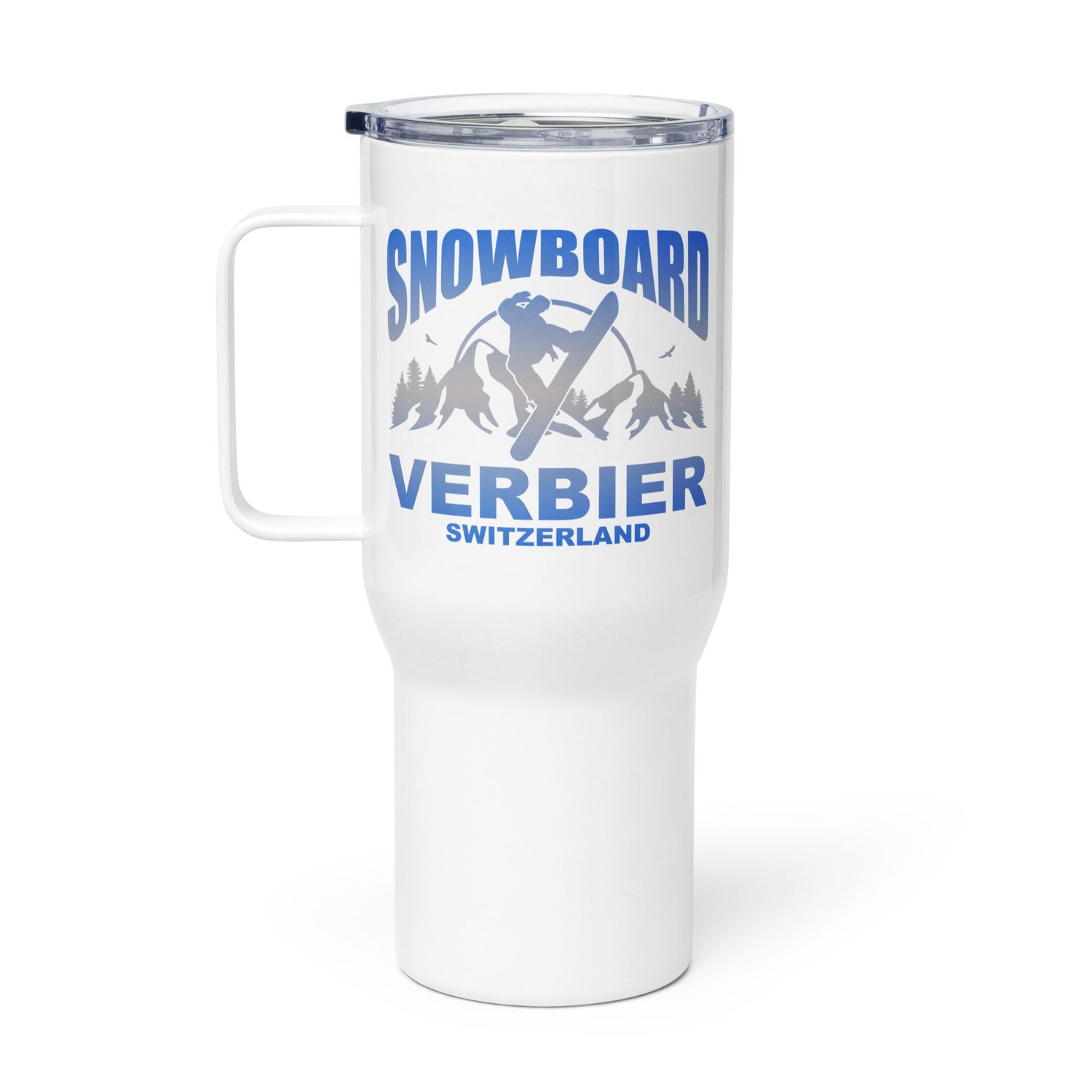 Snowboard Rider Verbier Switzerland Travel Mug with a Handle