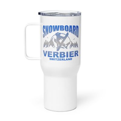 Snowboard Rider Verbier Switzerland Travel Mug with a Handle
