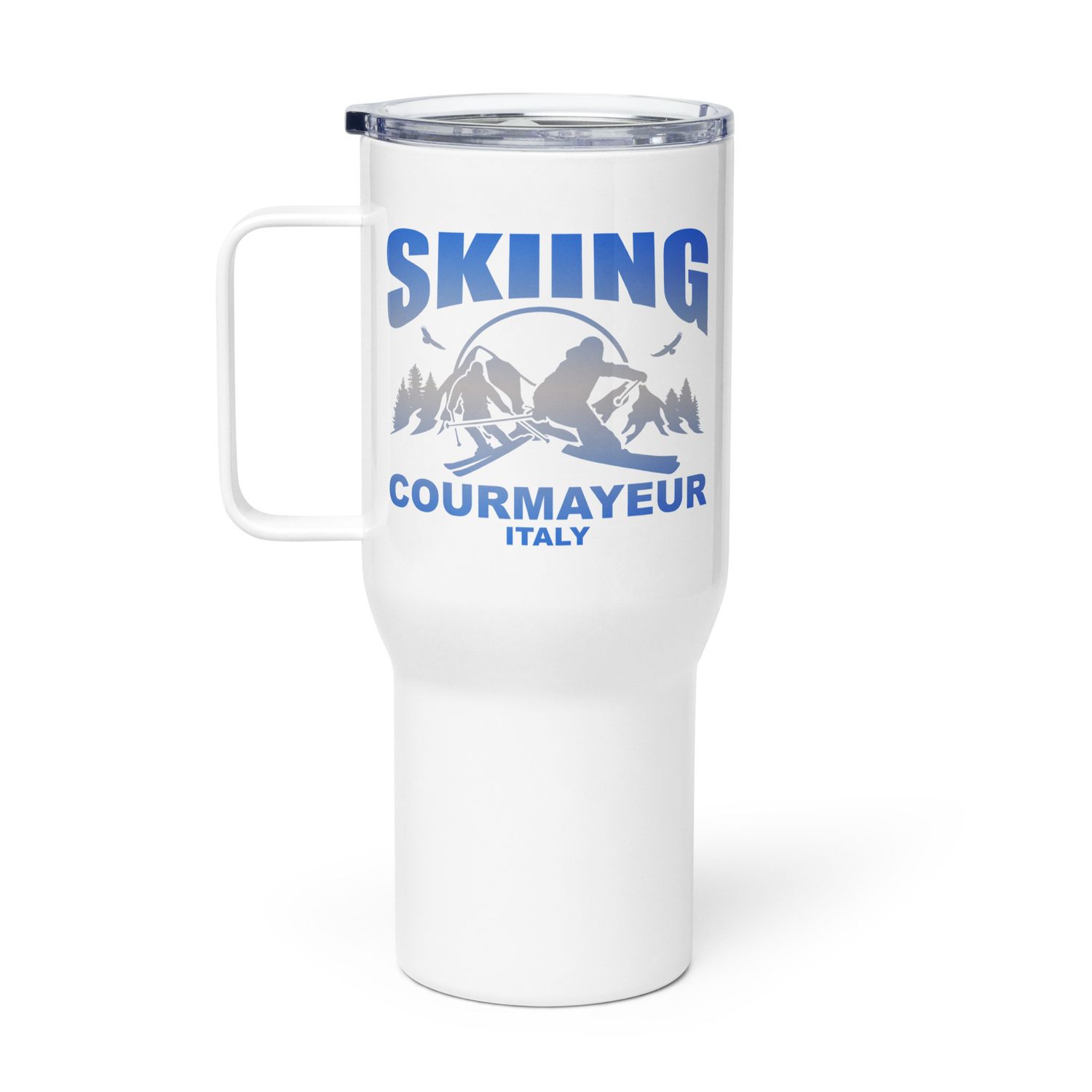 Skiing Skier Courmayeur Italy Travel Mug with a Handle
