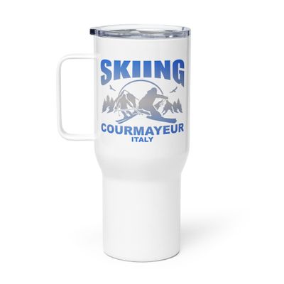 Skiing Skier Courmayeur Italy Travel Mug with a Handle