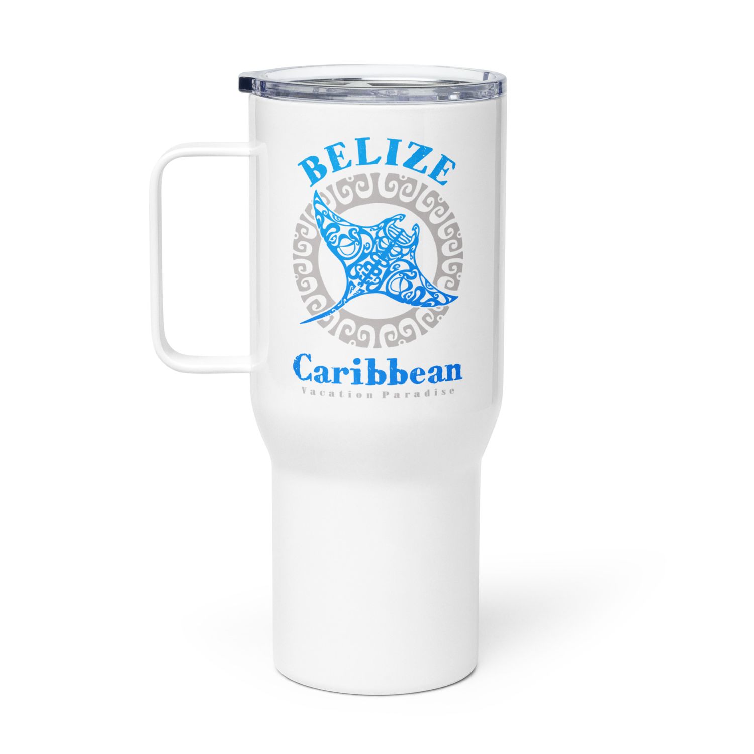 Belize Manta Ray Tribal Tattoo Travel Mug with a Handle