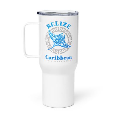 Belize Manta Ray Tribal Tattoo Travel Mug with a Handle
