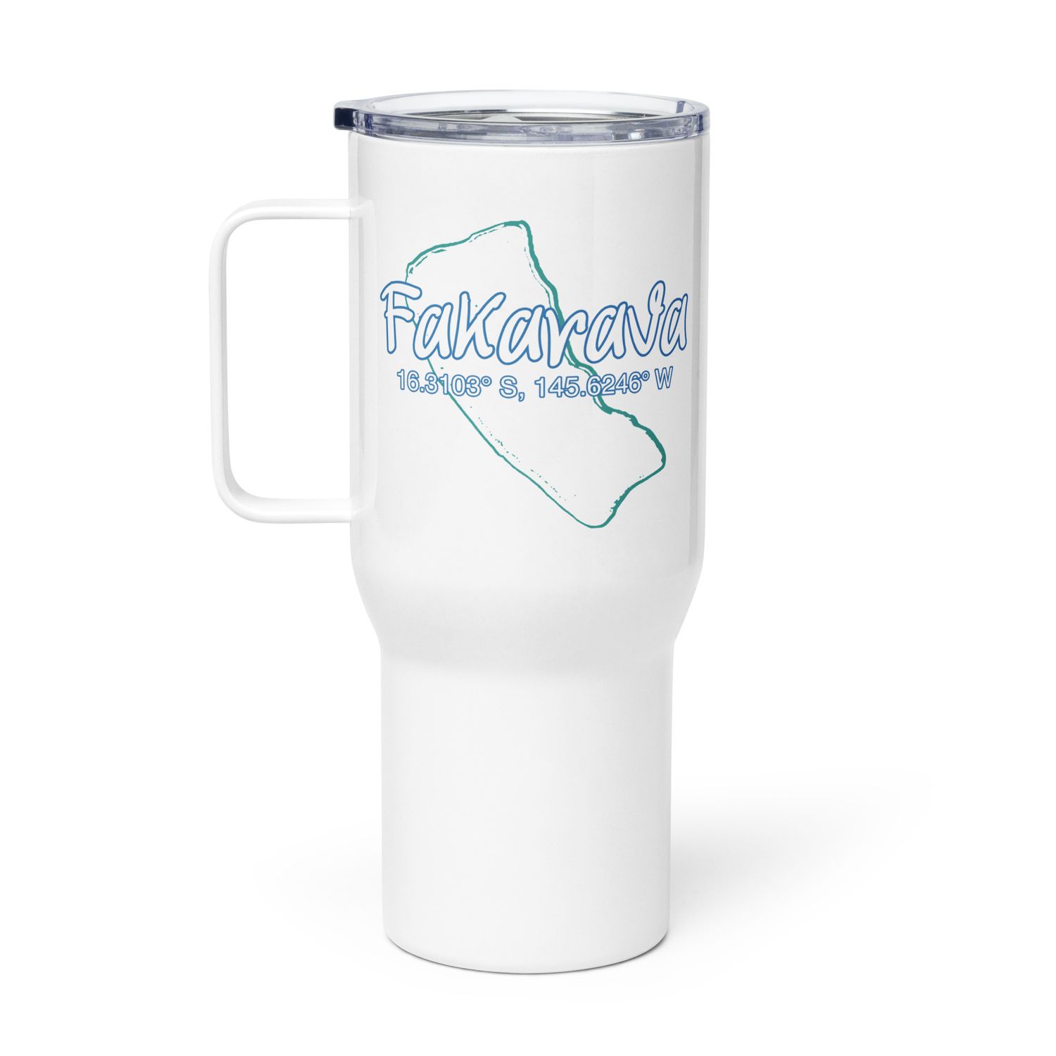 Fakarava Atoll Coordinates Travel Mug with a Handle