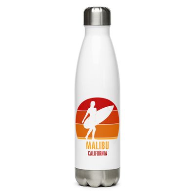 Surfing Malibu California, Californian Surfer Girl Red Design Stainless Steel Water Bottle