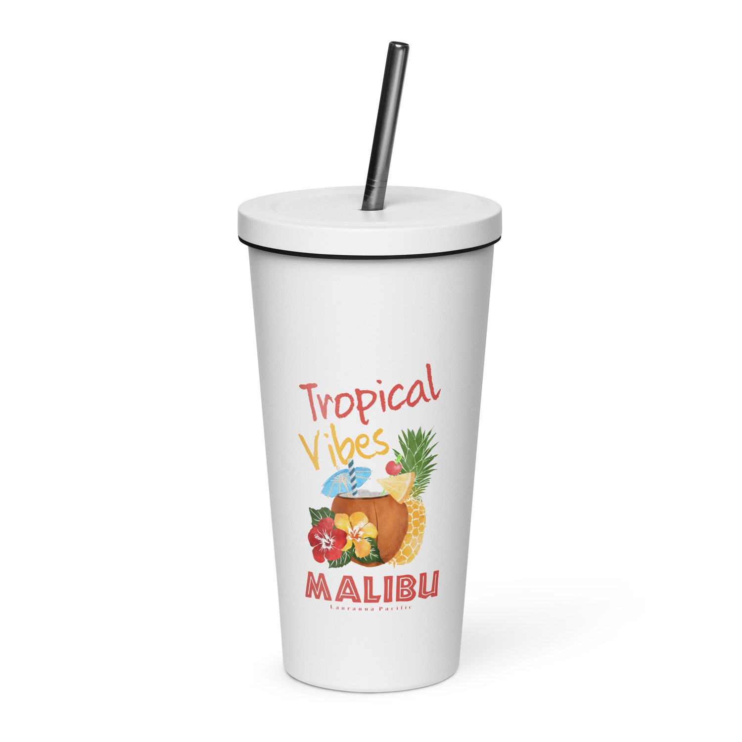 Malibu Tropical Vibes Insulated Tumbler with a Straw